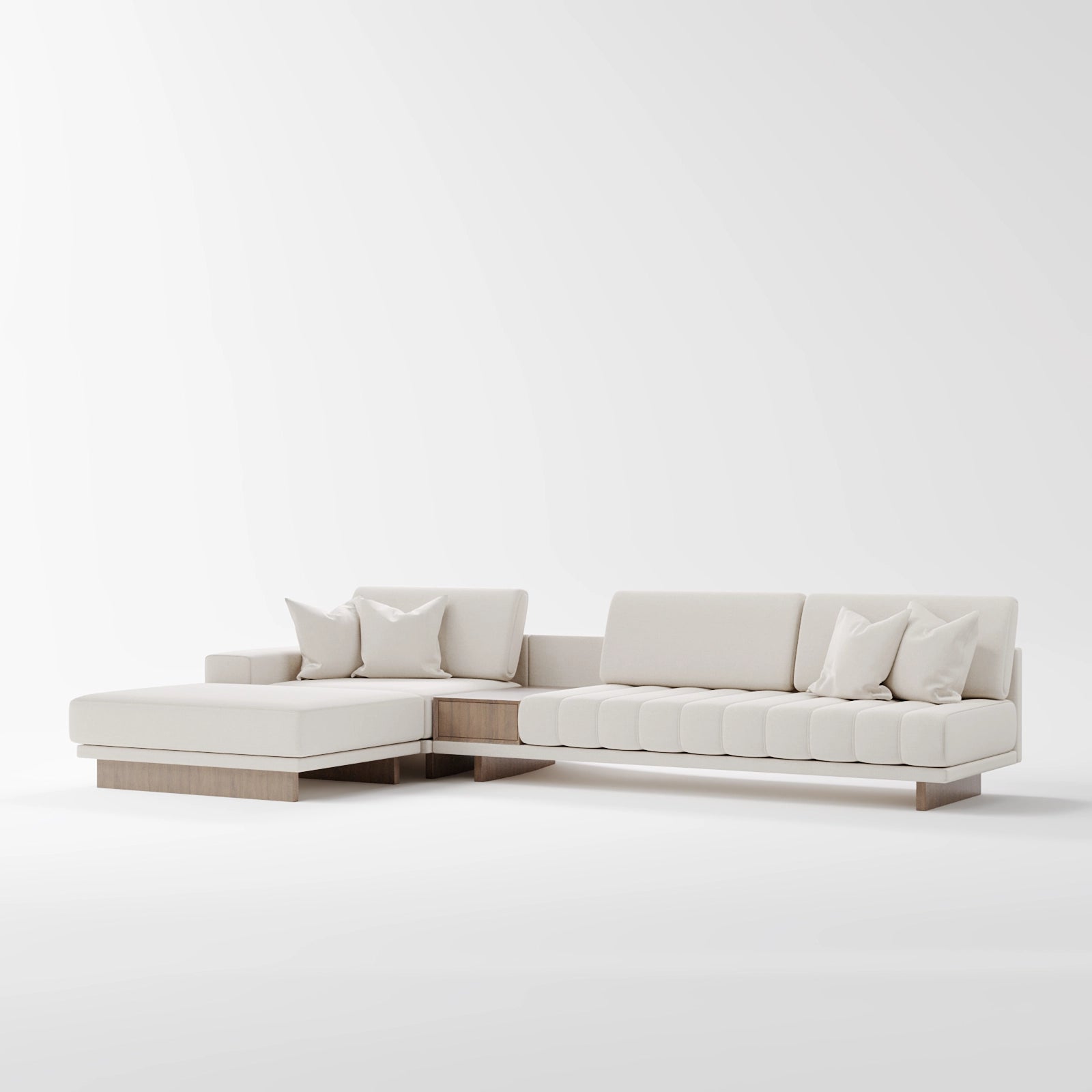 Evoque Linen L-Shaped Sofa with Ottoman 3
