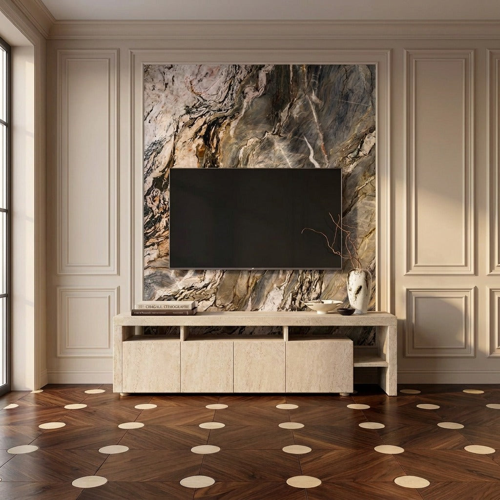 Floris Cream Travertine TV Stand