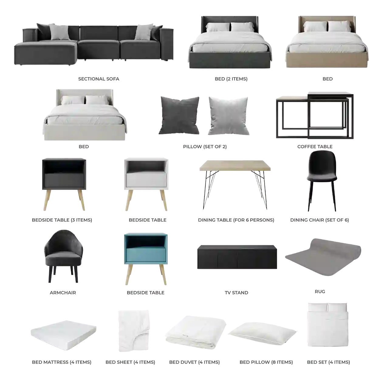#Apartment Type/Number of Items_Villa/46 Items #Color_Gray