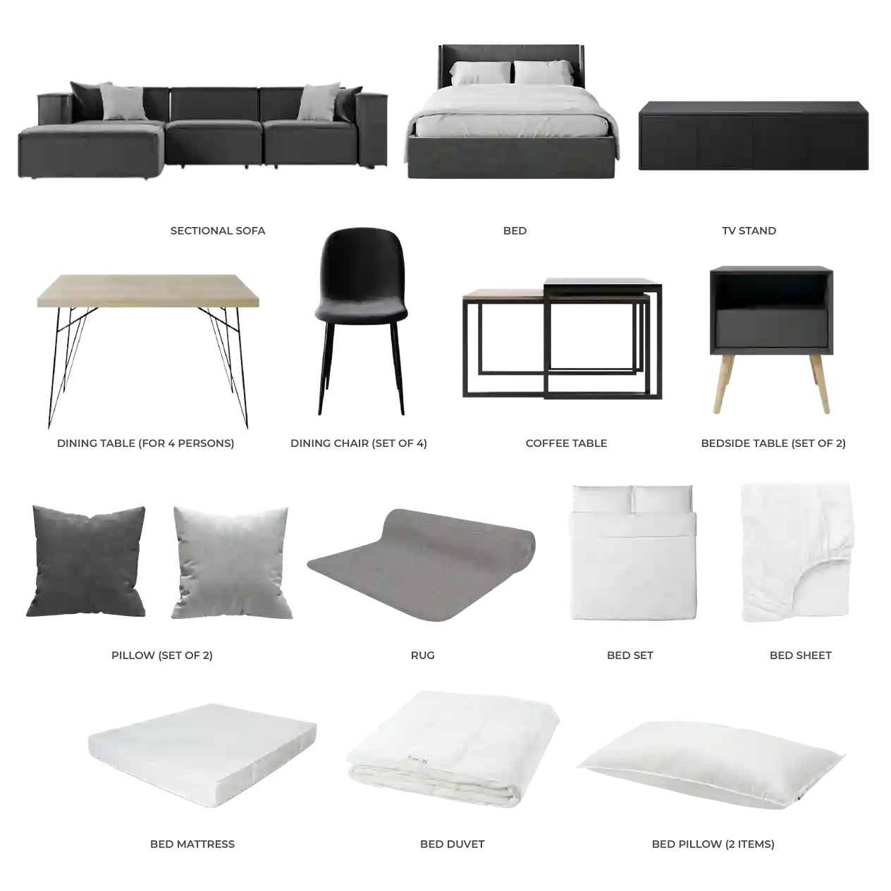 #Apartment Type/Number of Items_1-Bedroom/19 Items #Color_Gray