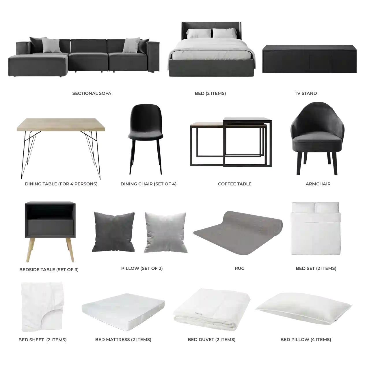 #Apartment Type/Number of Items_2-Bedroom/28 Items #Color_Gray