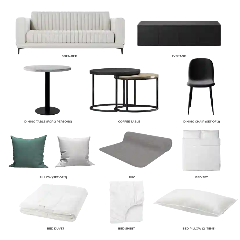 #Apartment Type/Number of Items_Mini Studio/13 Items #Color_White