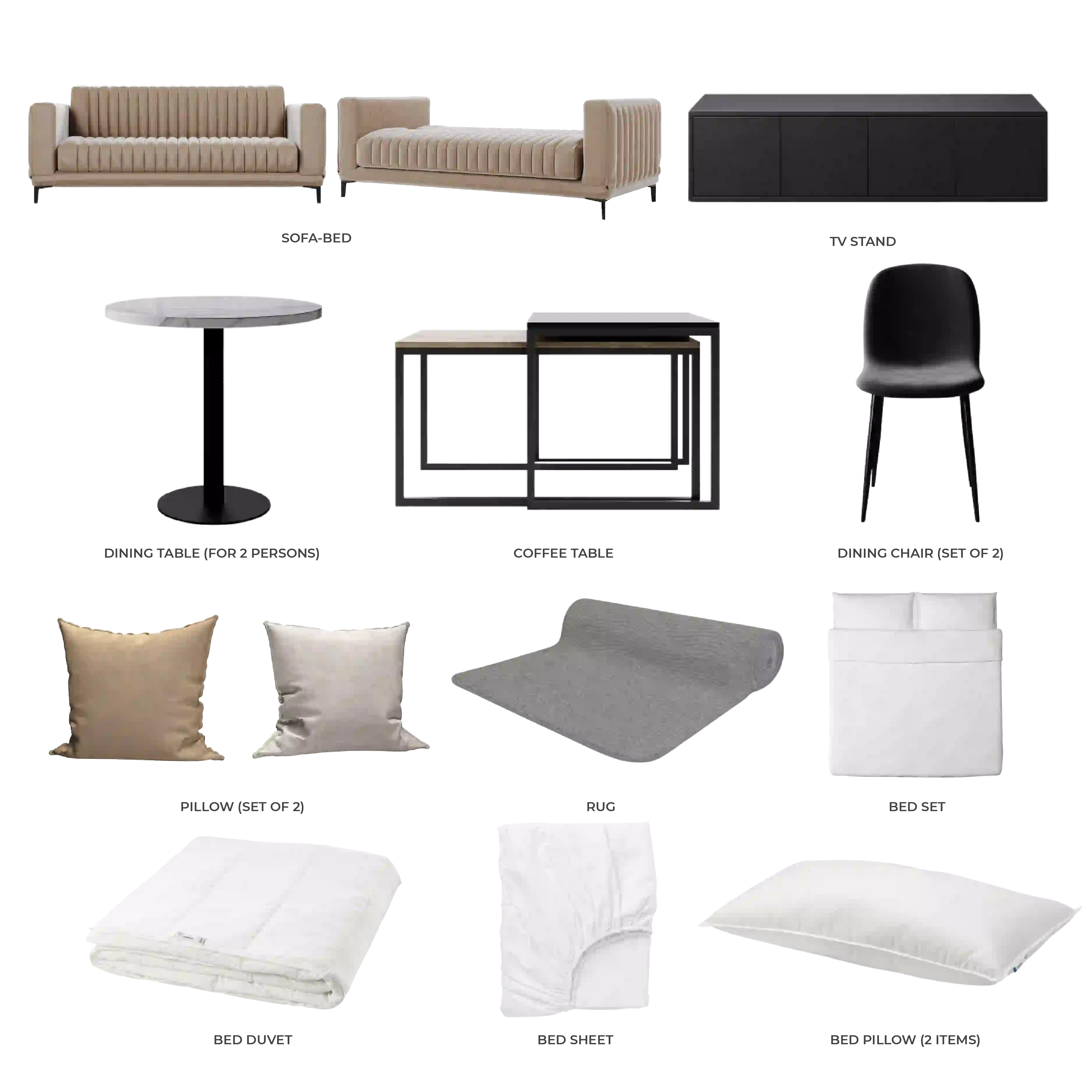 #Apartment Type/Number of Items_Mini Studio/13 Items #Color_Cream