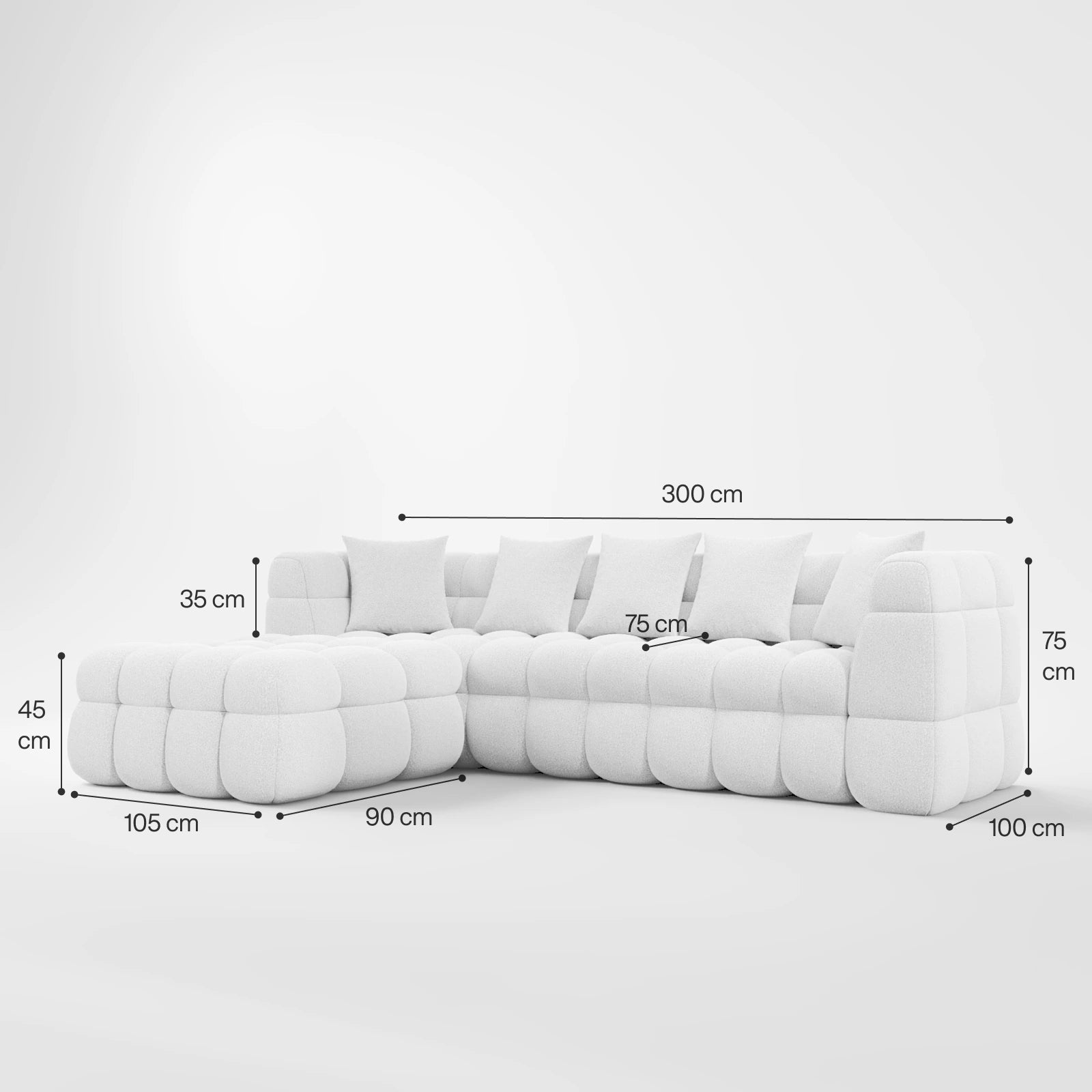 Cloud Boucle Sectional Sofa 5-seater with Ottoman