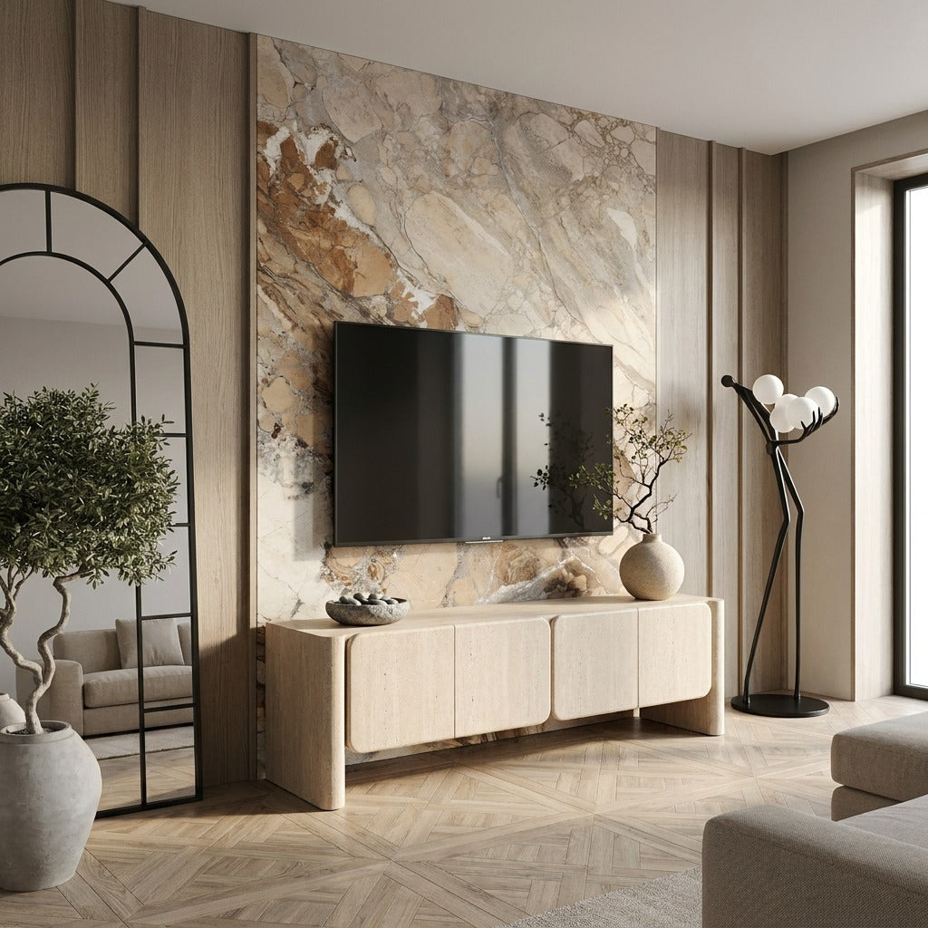 Ronan Cream Travertine TV Stand