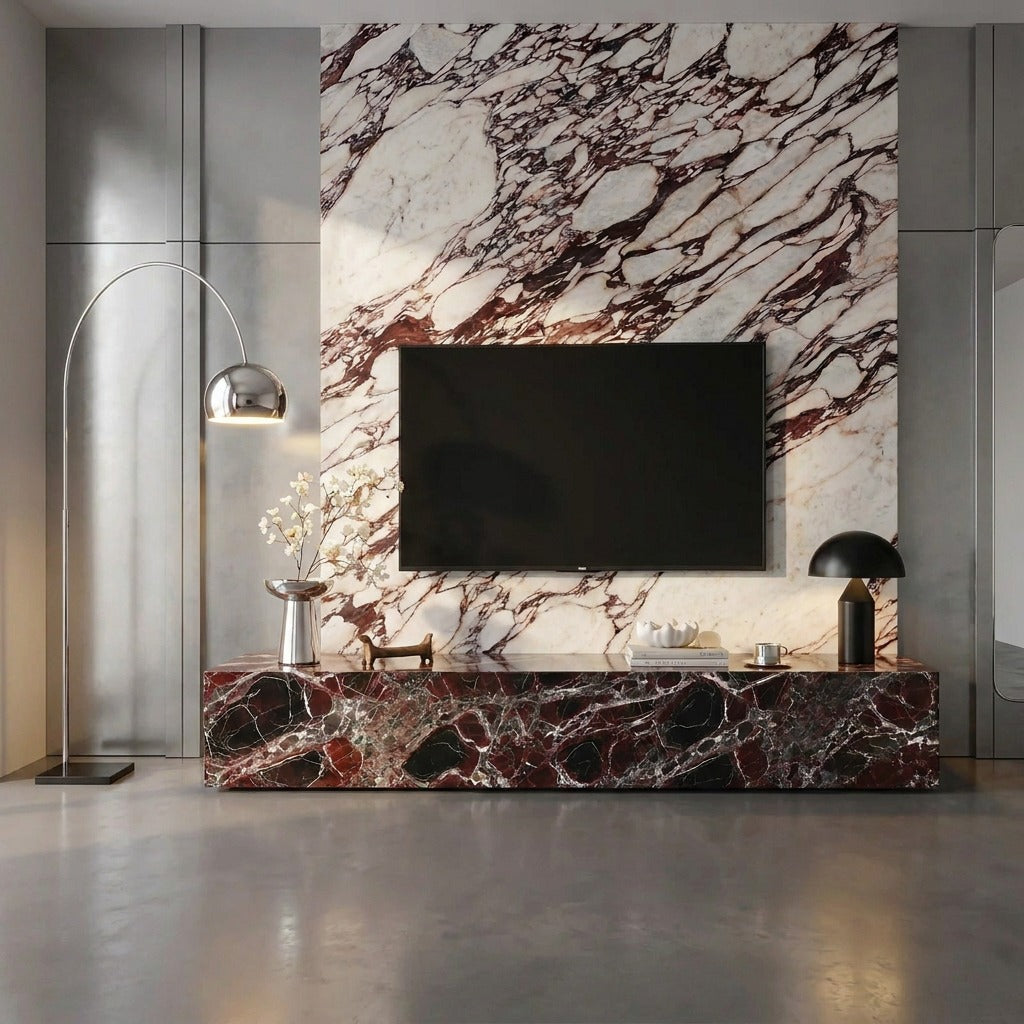 Jordin Rosso Marble TV Stand