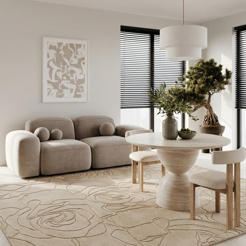 Sussane Travertine Sculpted Base Dining Table