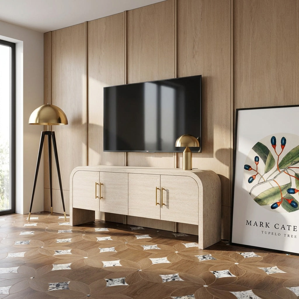 Calvi Cream Travertine TV Stand image