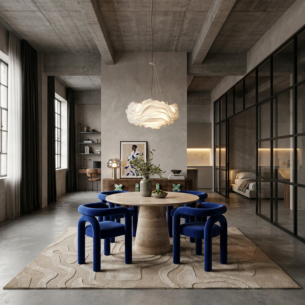 Adelle Cream Travertine Dining Table
