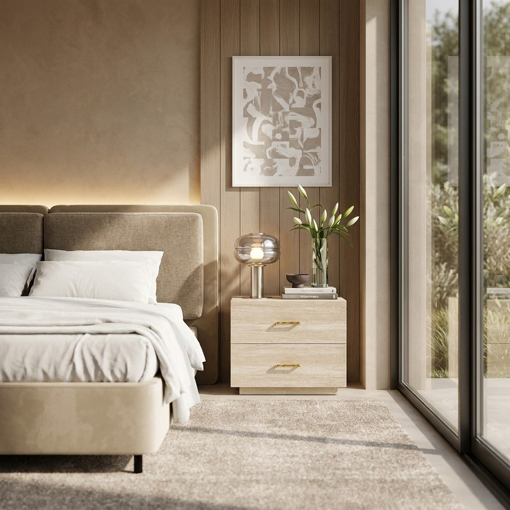Aster Cream Travertine Bedside Table
