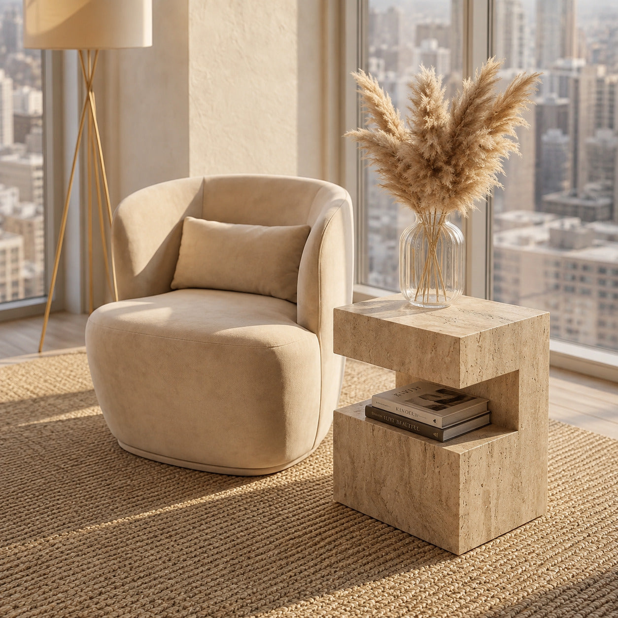 Valerio Cream Travertine Side Table image