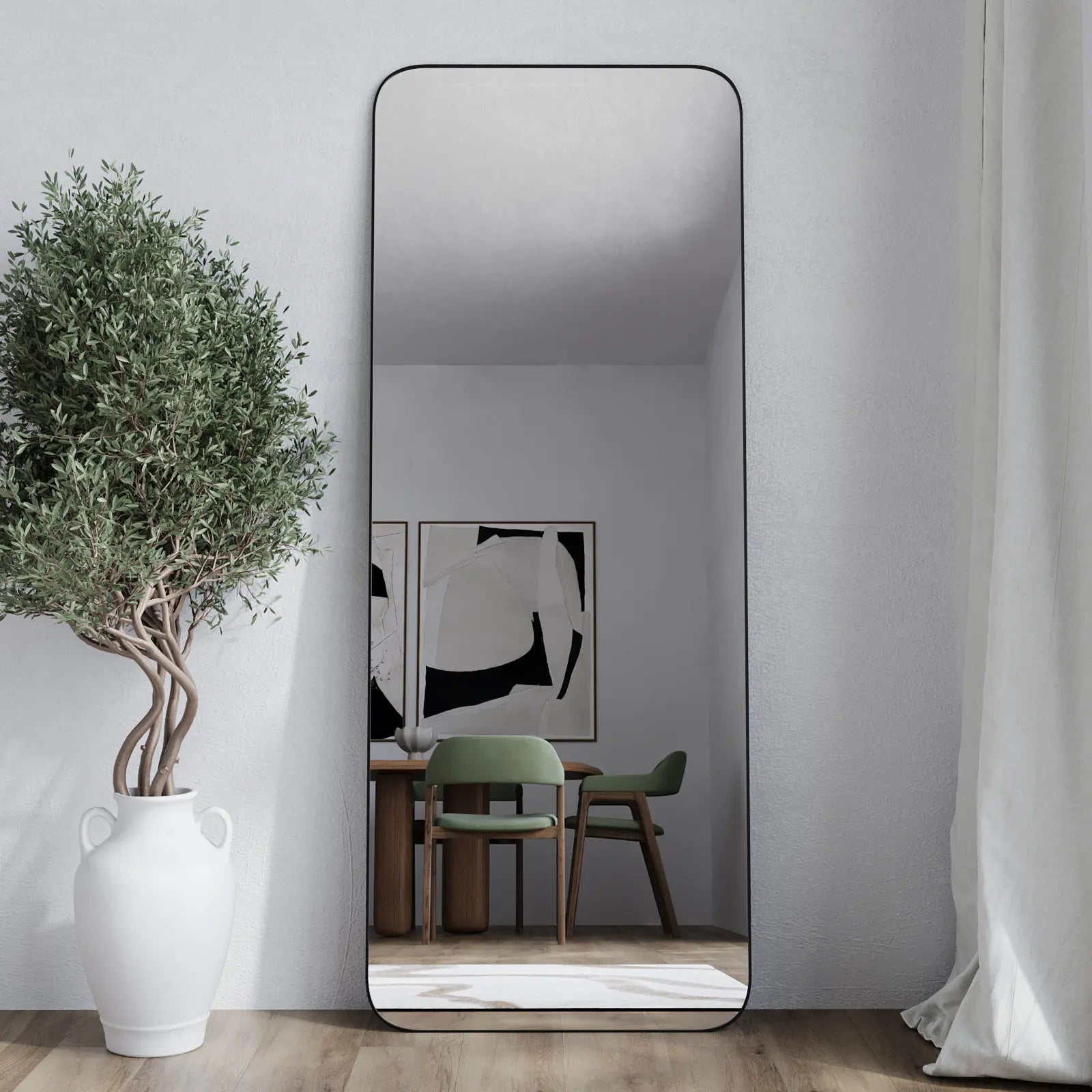 Solara Rounded Corners Rectangular Black Mirror