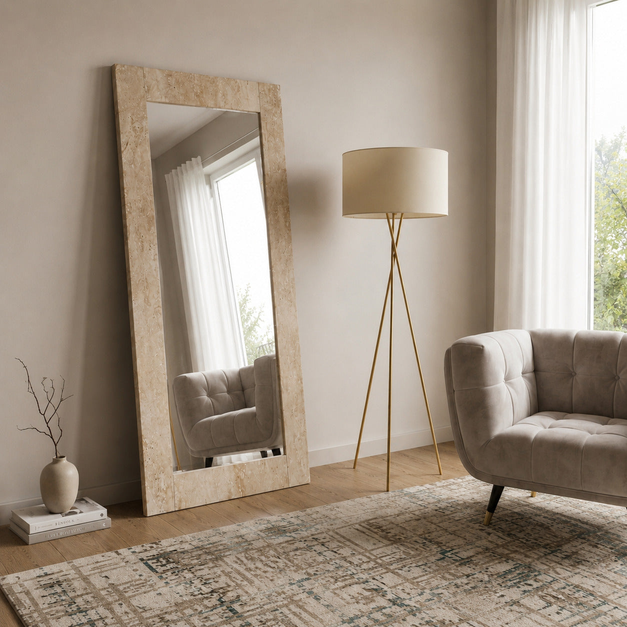 Annabelle Travertine Floor Mirror image