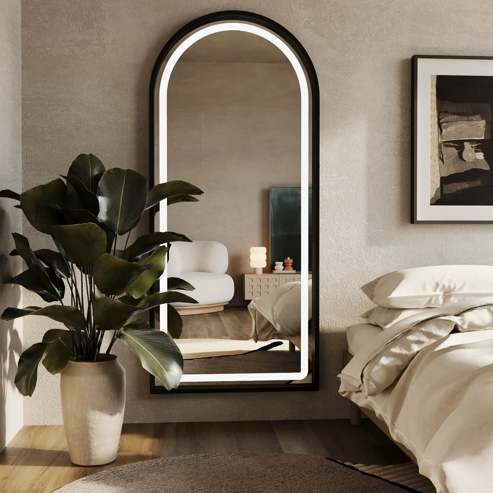 Illusion Black Arch Wall Mirror with LED