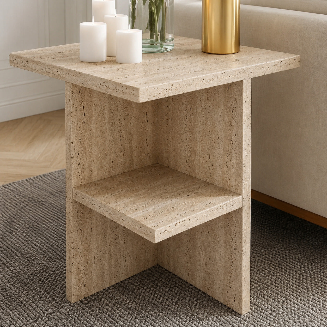 Canna Cream Travertine Side Table image