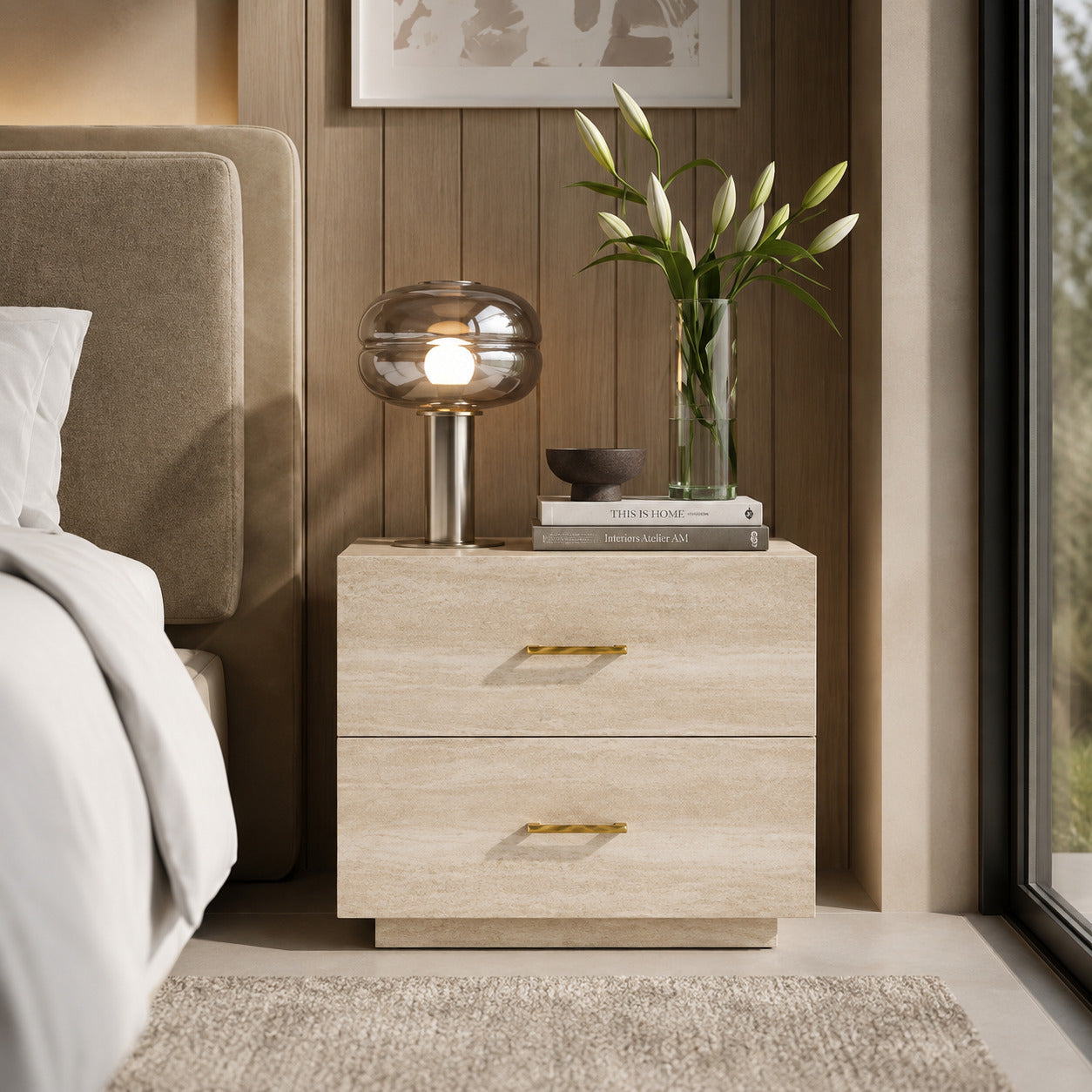 Aster Cream Travertine Bedside Table image
