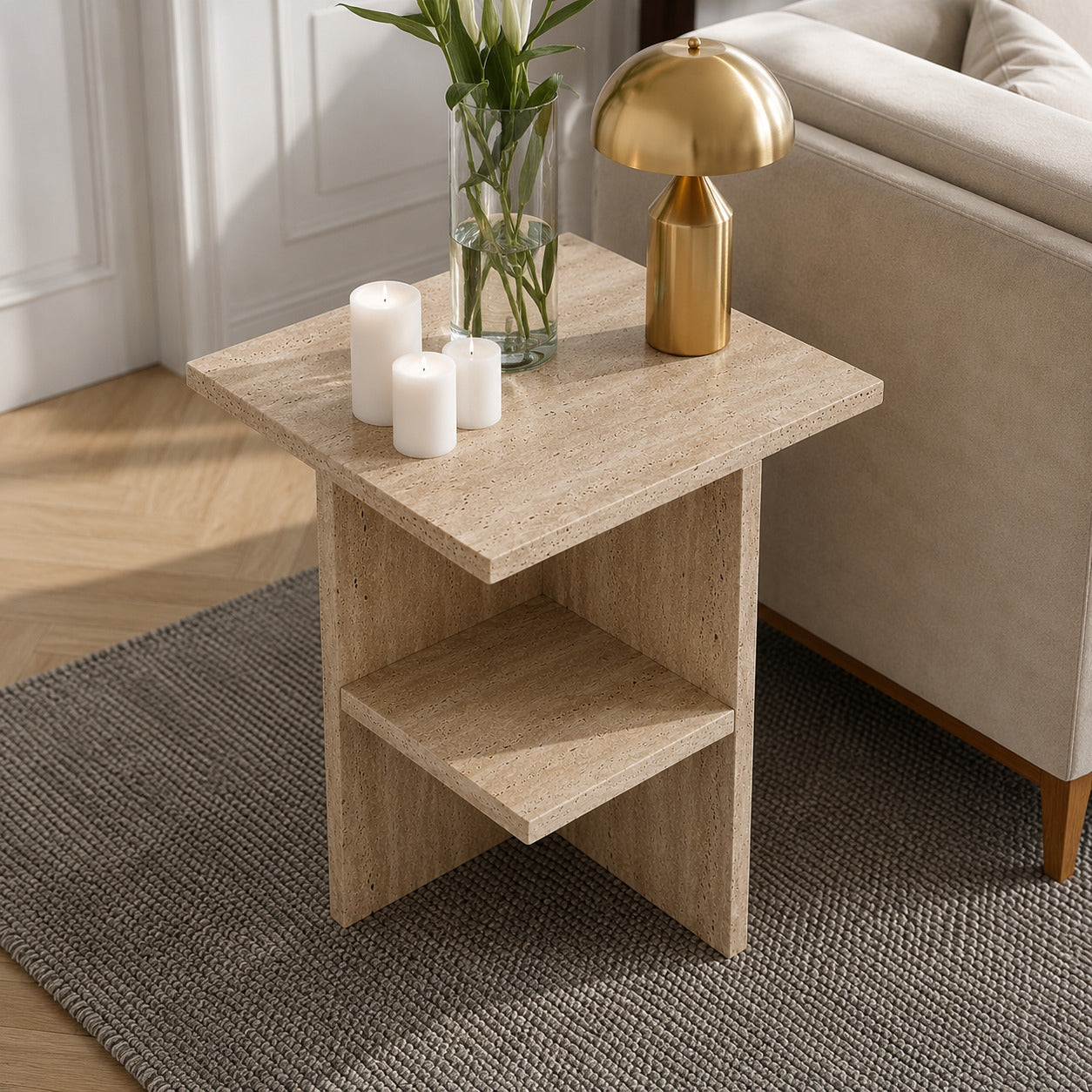 Canna Cream Travertine Side Table image