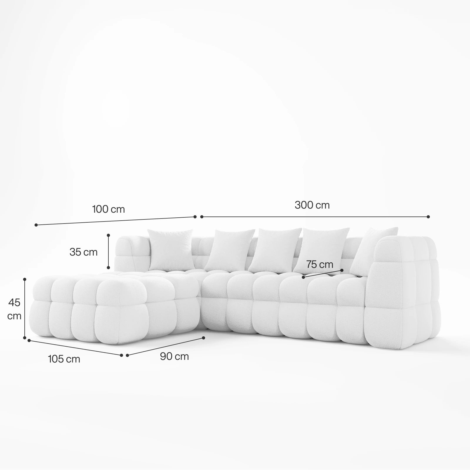 Cloud Boucle Sectional Sofa 5-seater with Ottoman