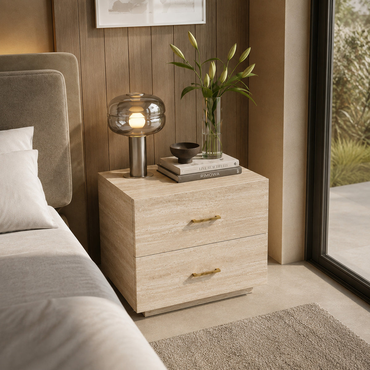 Aster Cream Travertine Bedside Table image