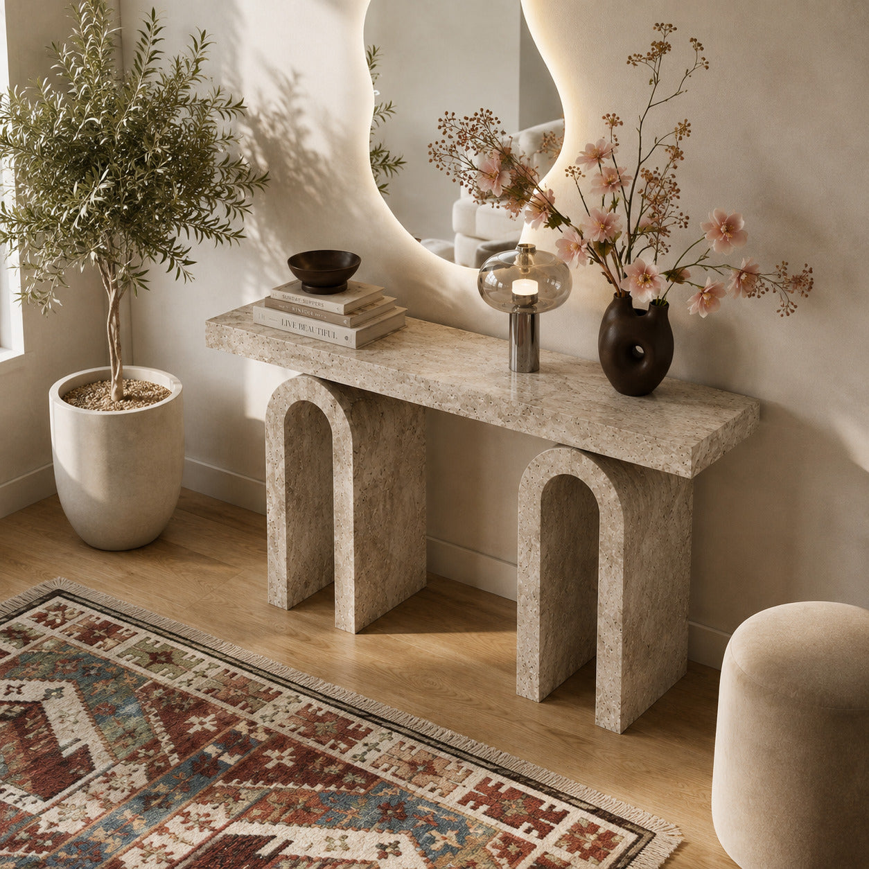 Arcadia Travertine Arched Base Console image