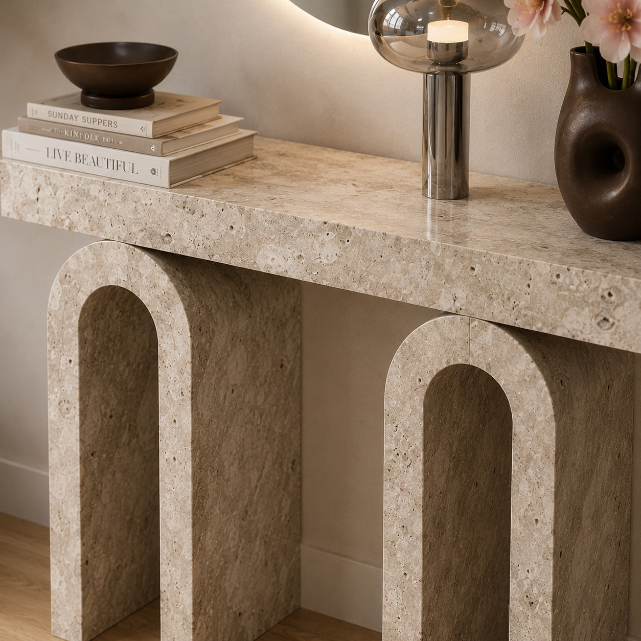 Arcadia Travertine Arched Base Console image